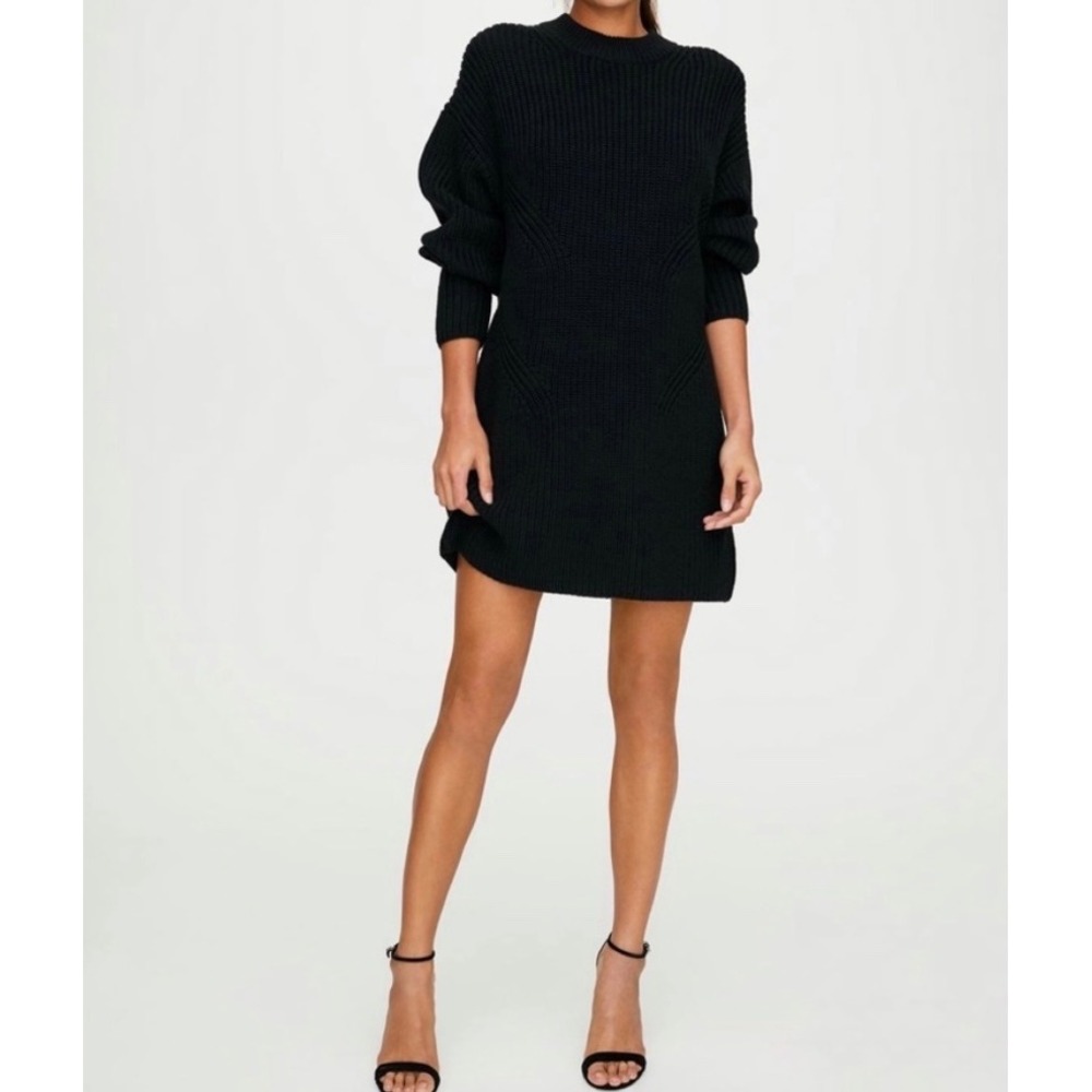WILFRED by‎ Aritzia NWT Requiem Black Merino Wool Sweater Dress Sz L Chunky Knit